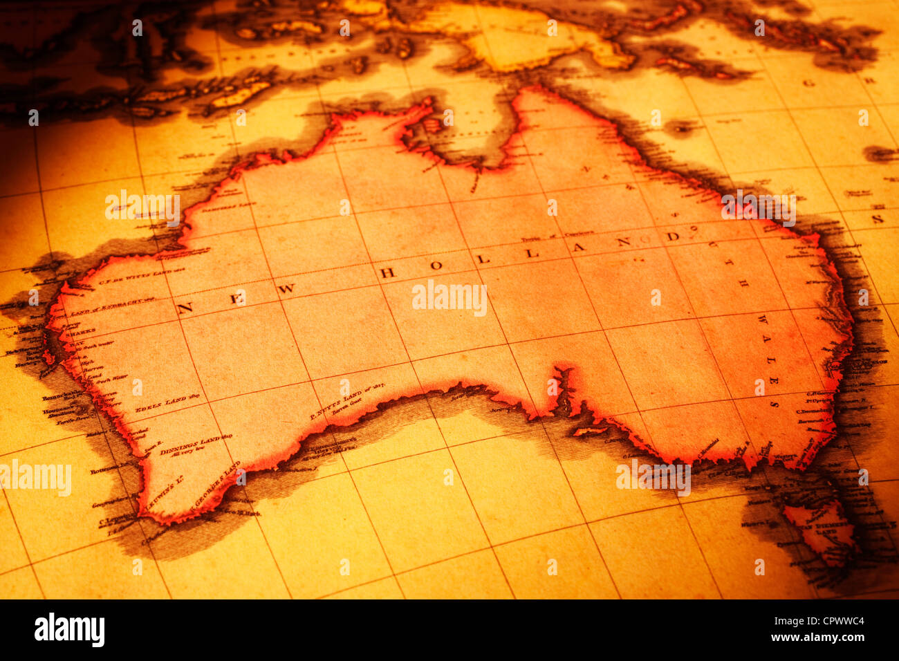 Ancient map of Australia, named as New Holland. Map is from 1818 and is out of copyright. Stock Photo