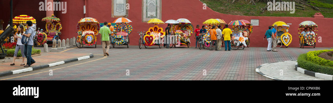 Very colourful cycle rickshaws, Melaka, Malaysia, Stock Photo