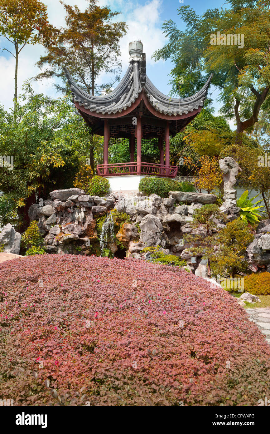 Bonsai garden pagoda, Chinese garden, Singapore Stock Photo