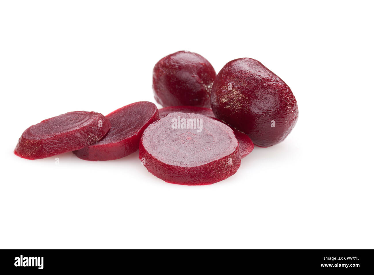 Whole and sliced beetroot from a can Stock Photo