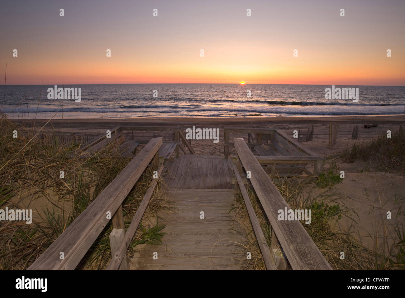 DECK ON DUNE OVERLOOKING BEACH NAGS HEAD OUTER BANKS NORTH CAROLINA USA Stock Photo