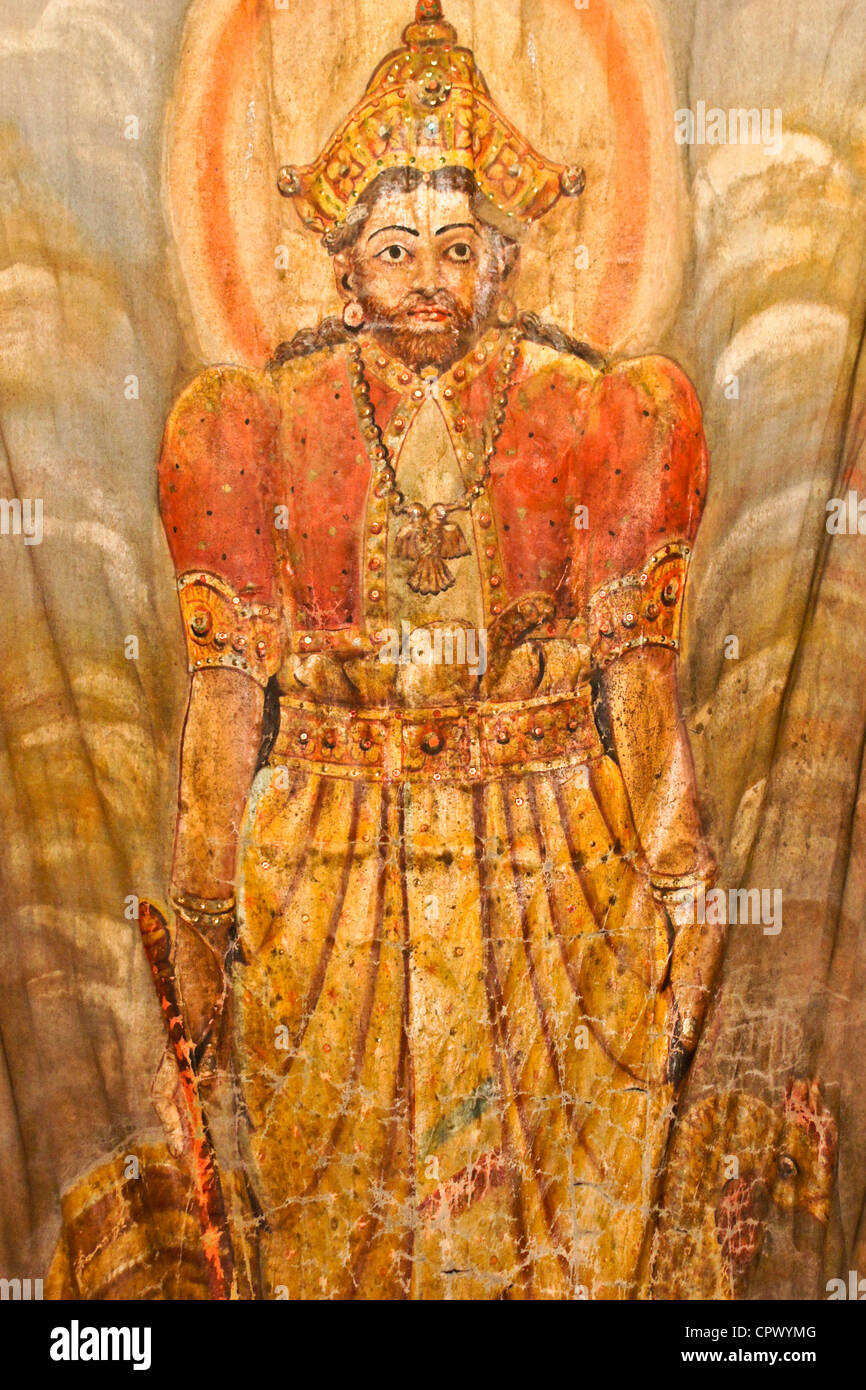 Wall hanging at Embekka Devale Hindu temple, Kandy, Sri Lanka Stock