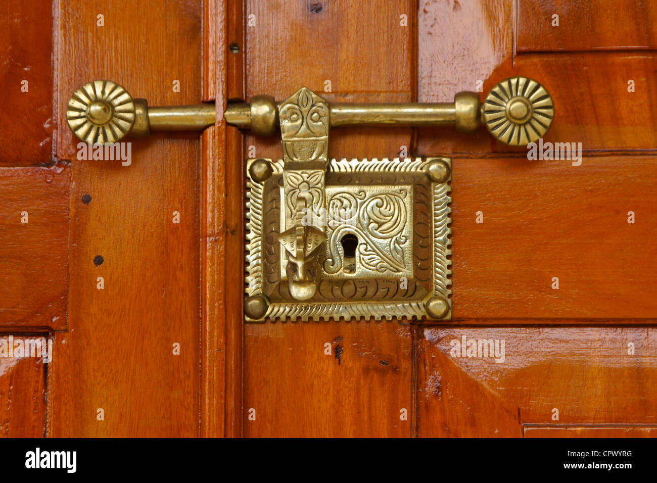 Brass Lock On Door At Asigiriya Maha Vihara Monastery Kandy Sri