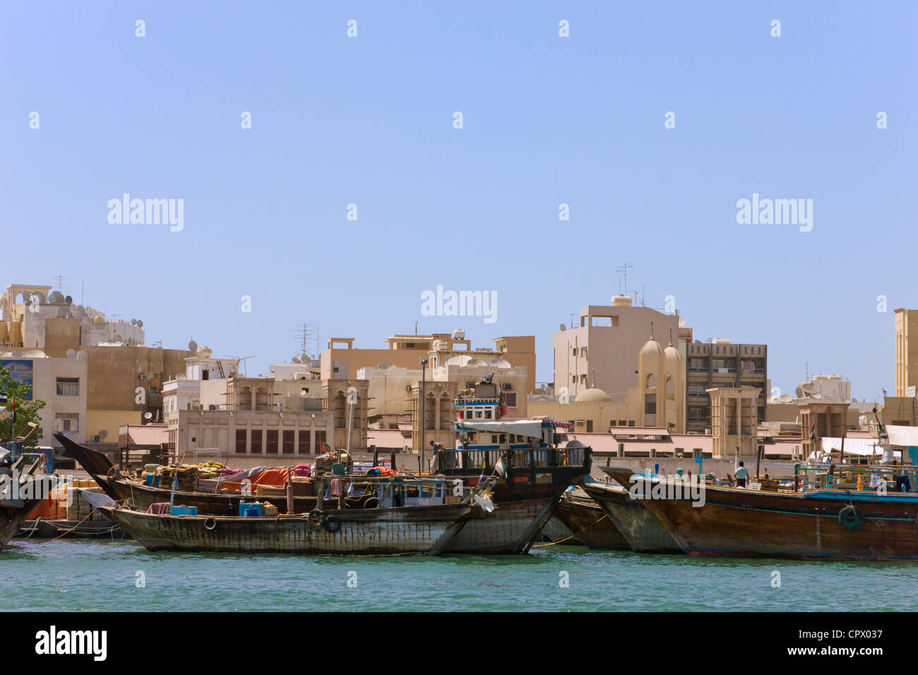 Boats on Khor Dubai (Dubai Creek), Dubai, UAE Stock Photo