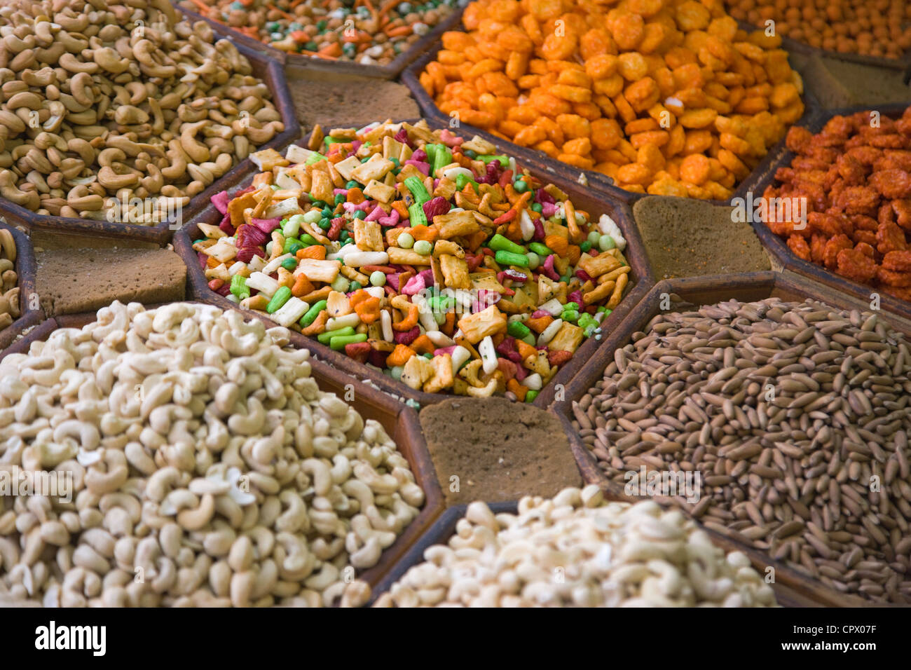 Selling nuts and dried fruit at the market, Dubai, UAE Stock Photo Alamy