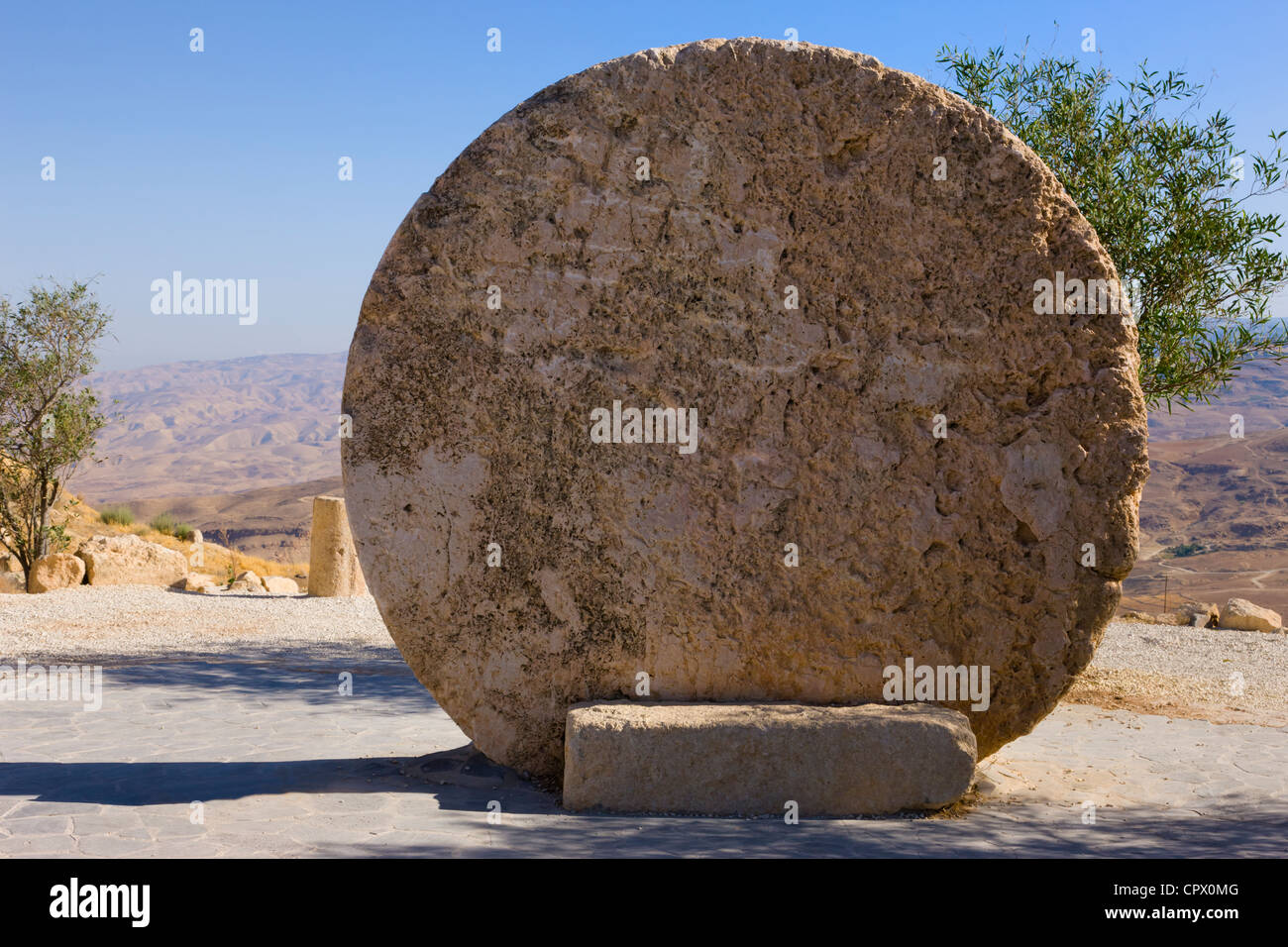 Round disk at Moses Memorial Church, Mt Nebo, Amman, Jordan Stock Photo