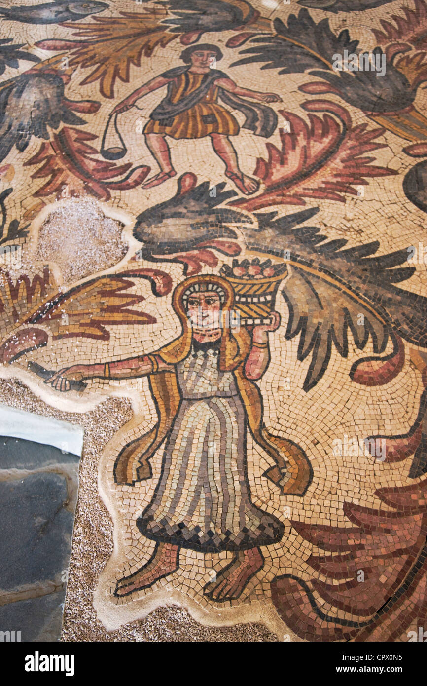 Old Baptistery floor mosaic in Moses Memorial Church, Amman, Jordan Stock Photo