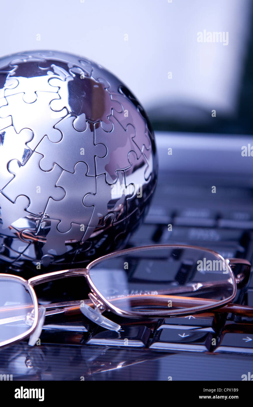 Computer, cellphone and globe. Business concept Stock Photo - Alamy