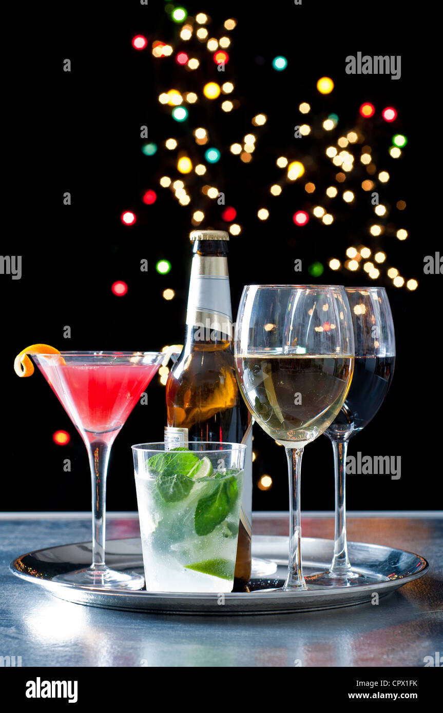 Selection of alcoholic drinks on a tray Stock Photo