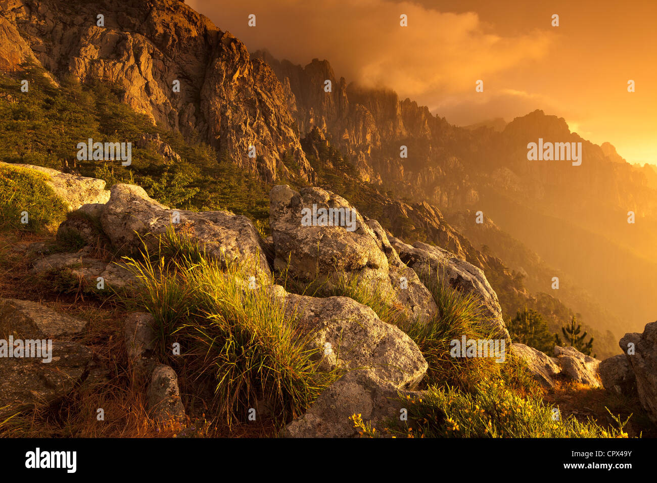 the Col de Bavella at dawn, Corsica, France Stock Photo