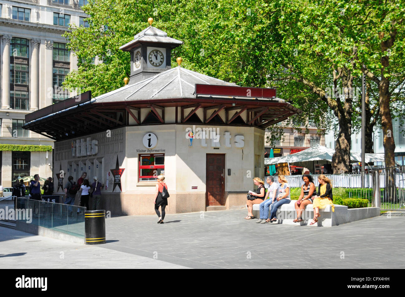 Leicester Square Clocktower Building home of tkts theatre ticket booth box office Stock Photo