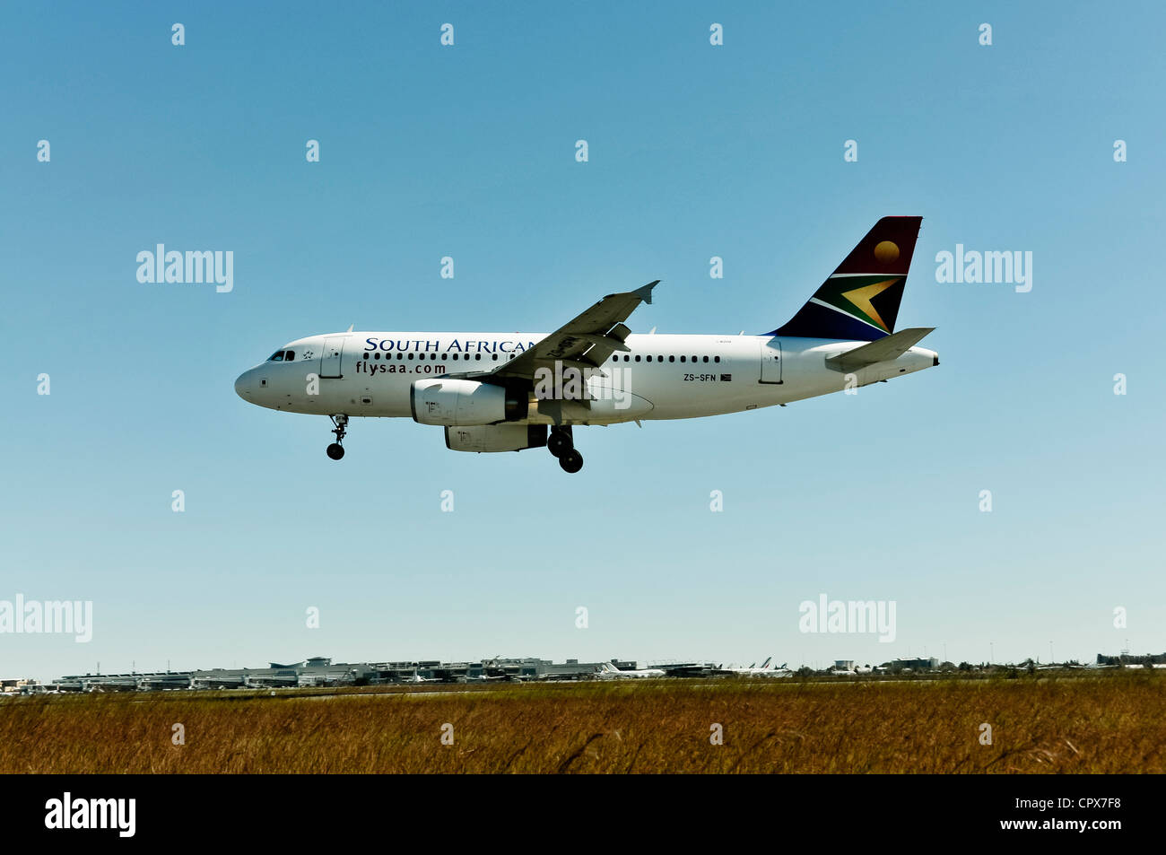 Blue sky with airplane hi-res stock photography and images - Alamy