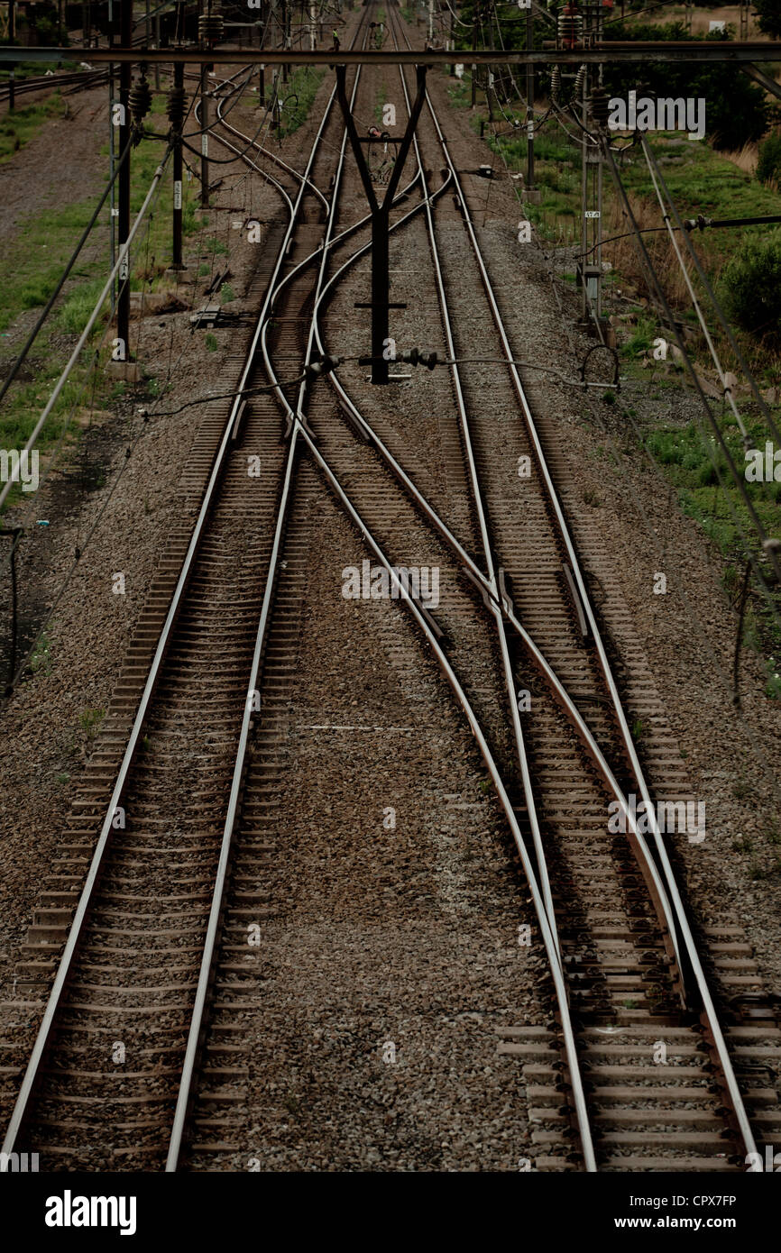 Aerial shot of a railway line Stock Photo