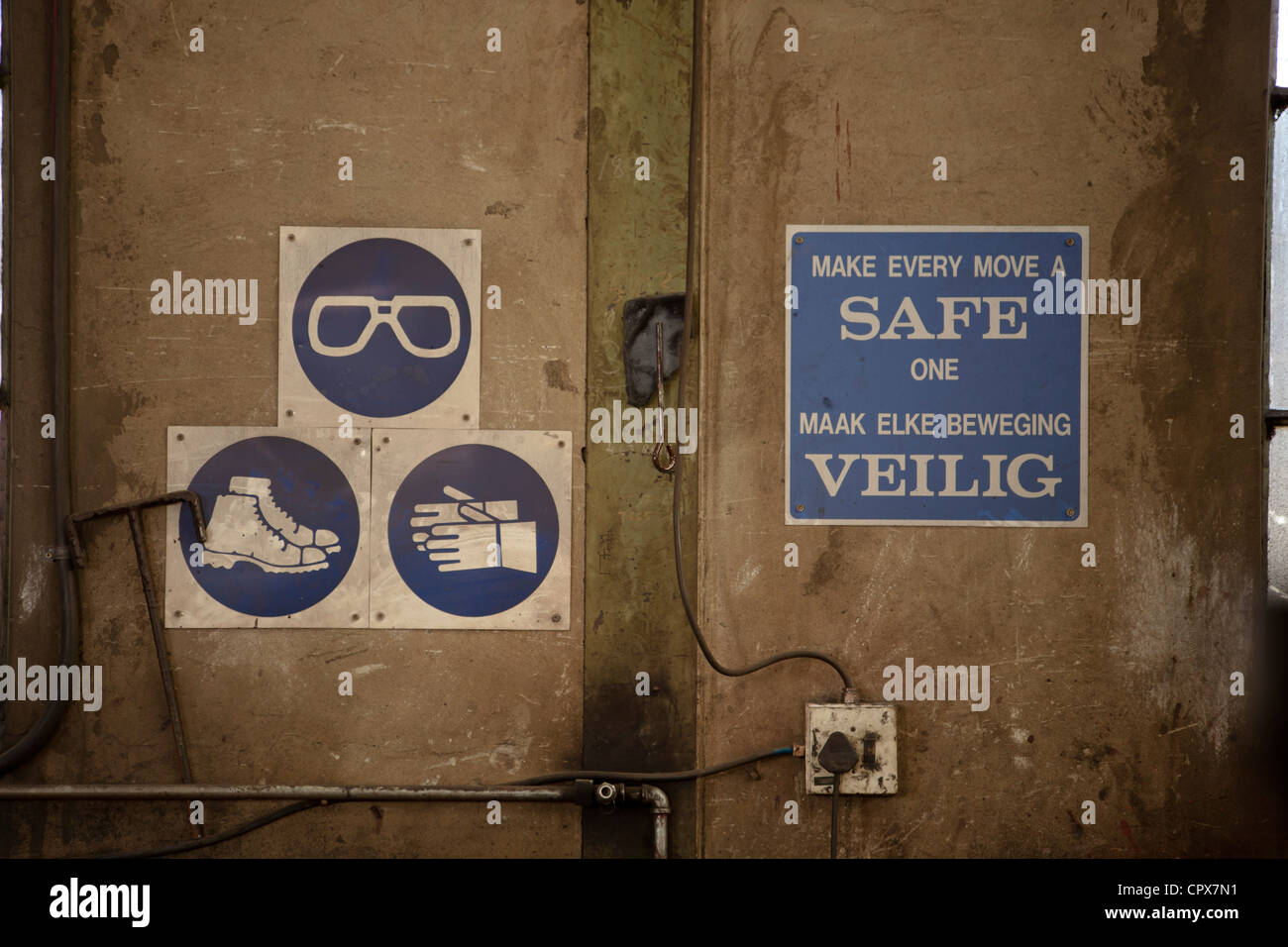 Safety sign in factory, Gauteng, South Africa Stock Photo
