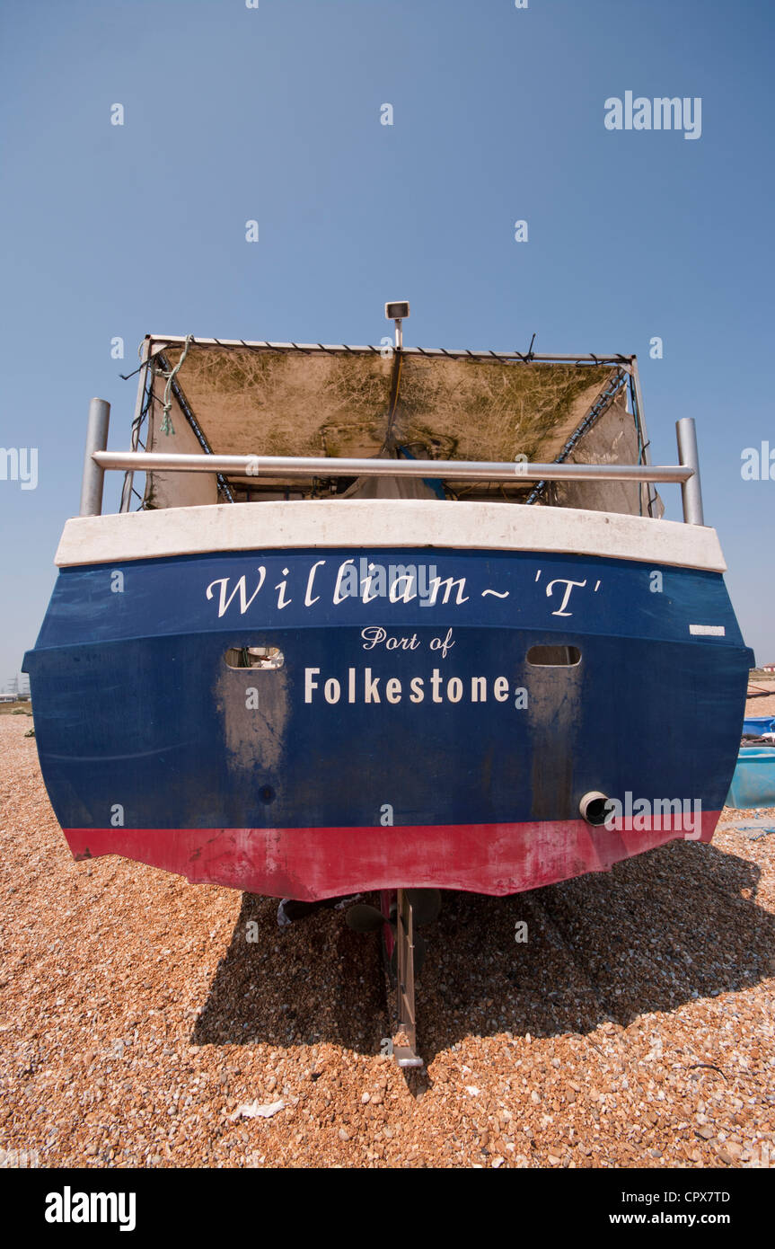 Stern Rear Back View Of A Commercial Fishing Boat On Dungeness Shingle
