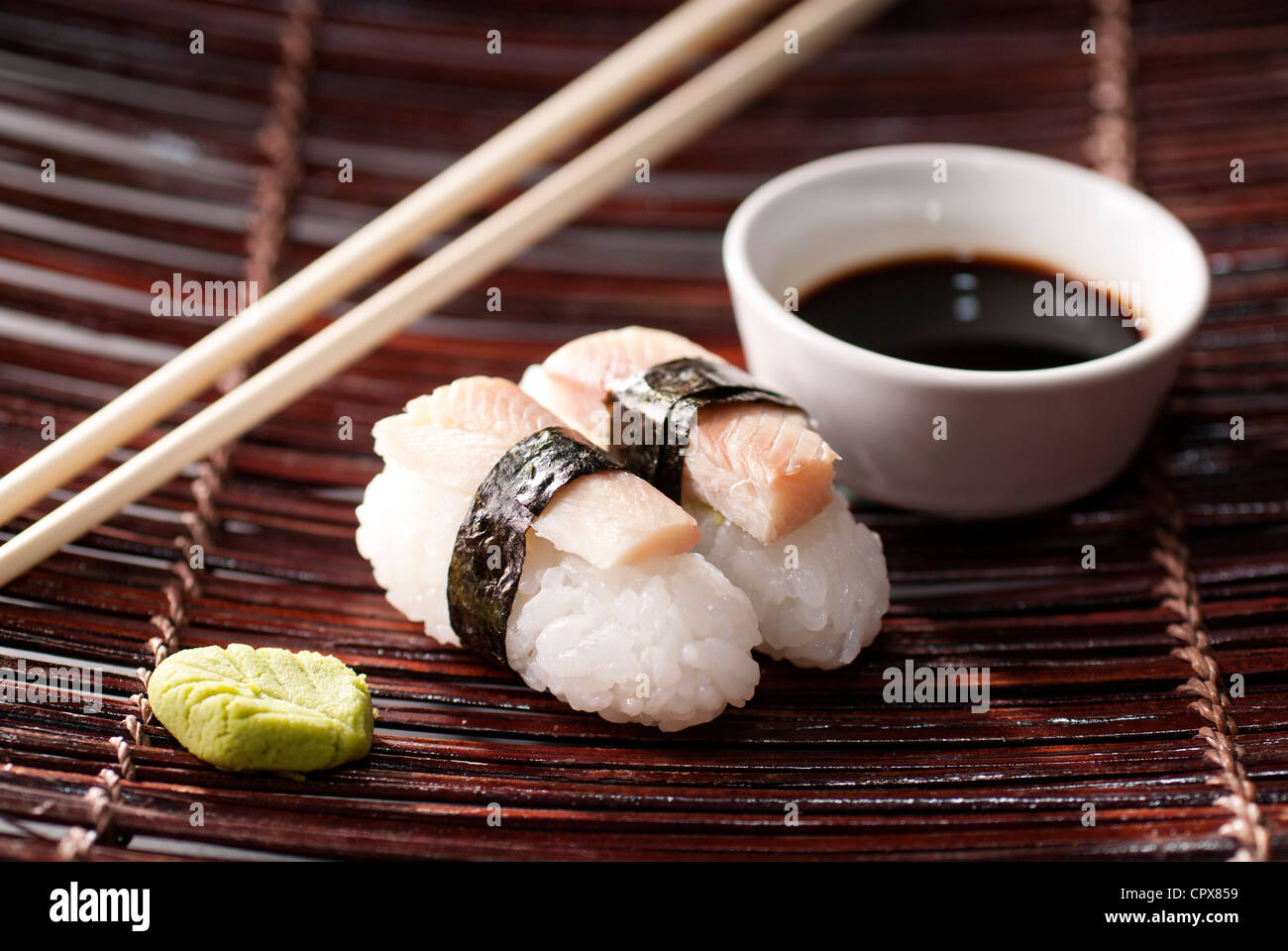 sushi with soy sauce and wasabi Stock Photo - Alamy