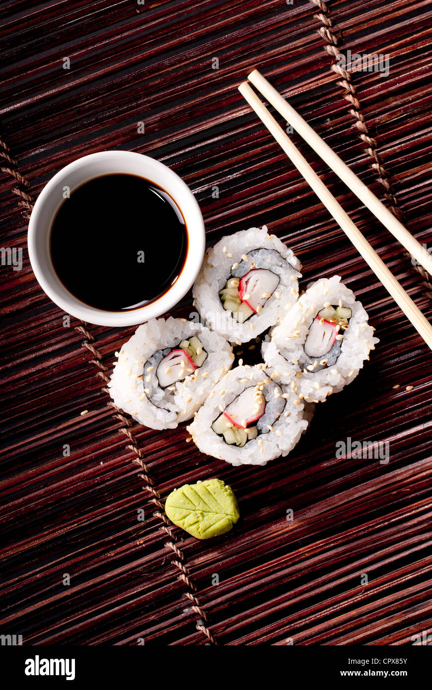 sushi with soy sauce and wasabi Stock Photo Alamy