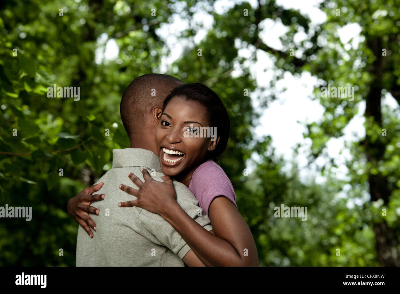 Closeup portrait of a young black couple hugging Stock Photo Alamy
