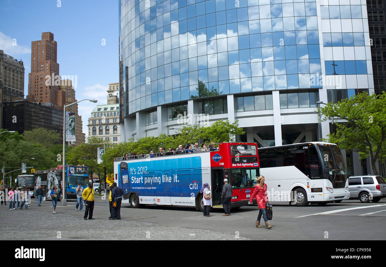Open top tourist bus Manhattan New York USA Stock Photo