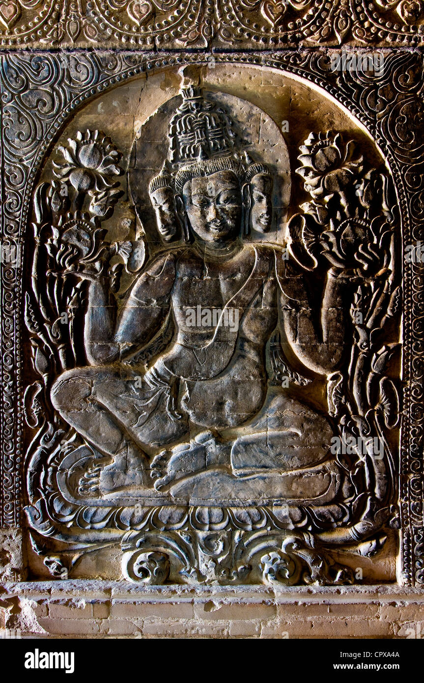 Myanmar Burma Mandalay Division Bagan Pagan Old Bagan Nanpaya Pagoda Pahto Nanpaya dating from 11th Century bas relief Stock Photo