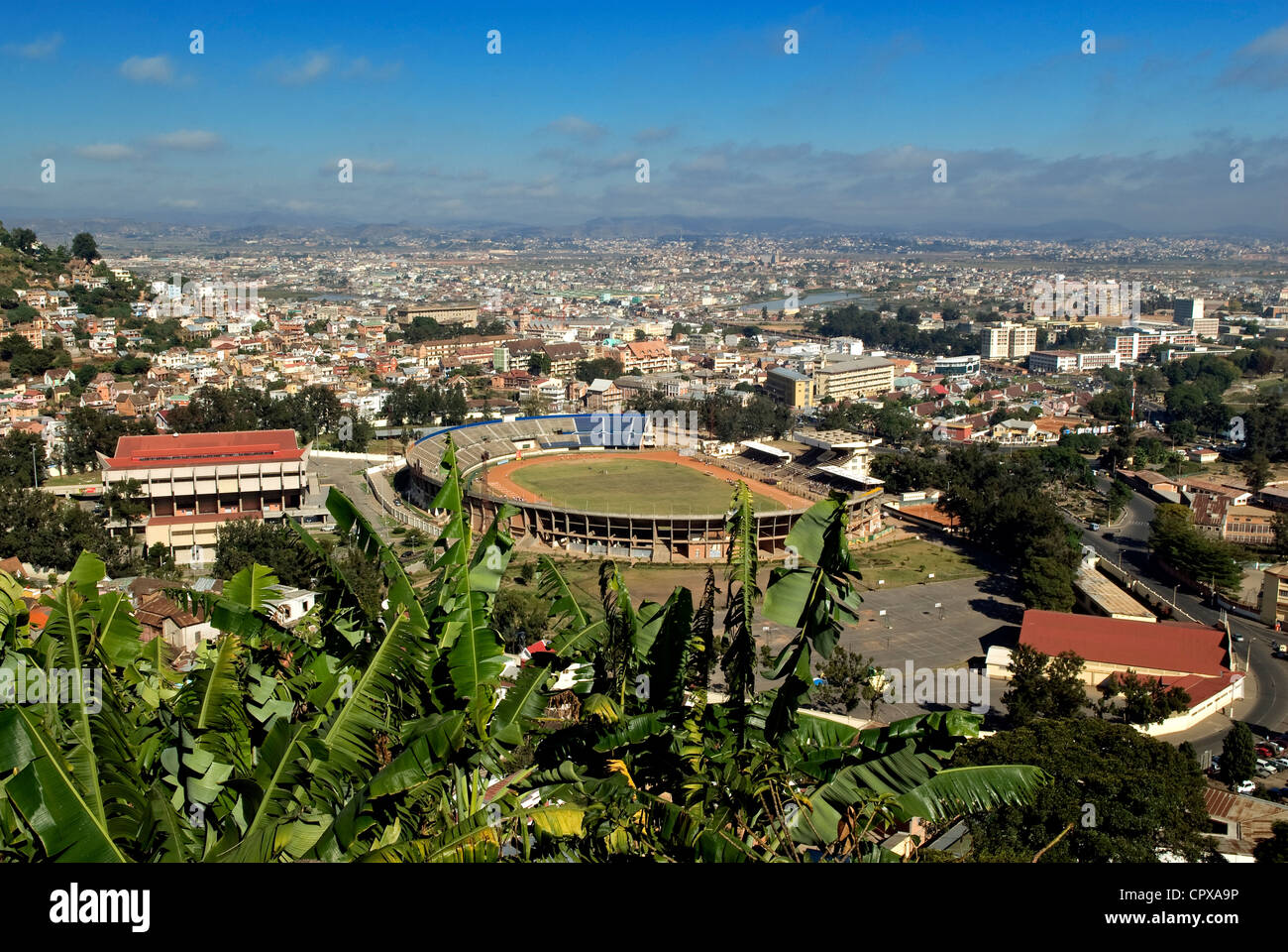 Madagascar Analamanga region Antananarivo Tananarive or Tana view over stadium of city from historical quarter of Andahalo on Stock Photo