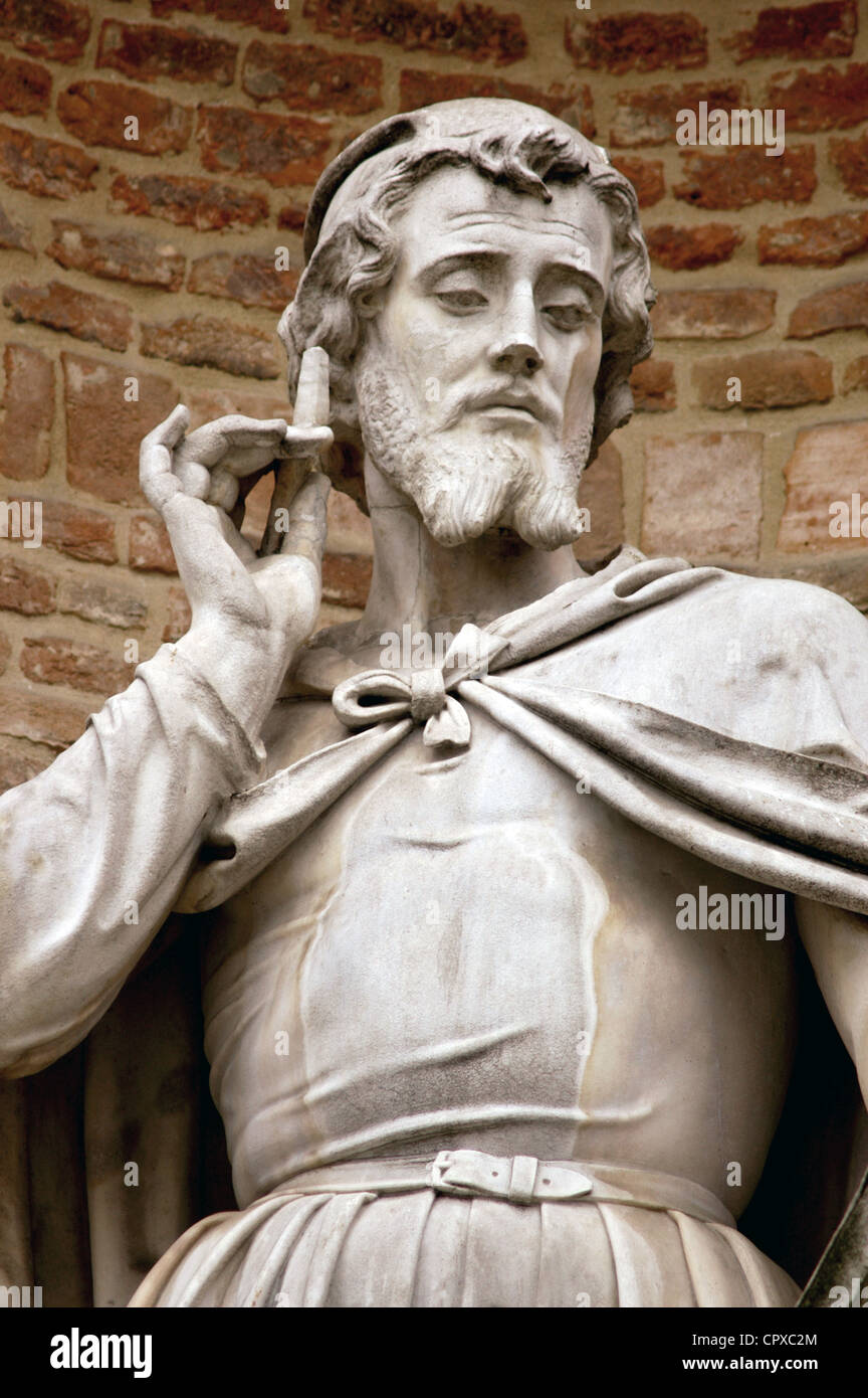 Antonio da Correggio (1489-1534(. italian painter. Statue by Agostino Ferrarini. Detail. 1870. Garibaldi Square. Parma. Italy. Stock Photo