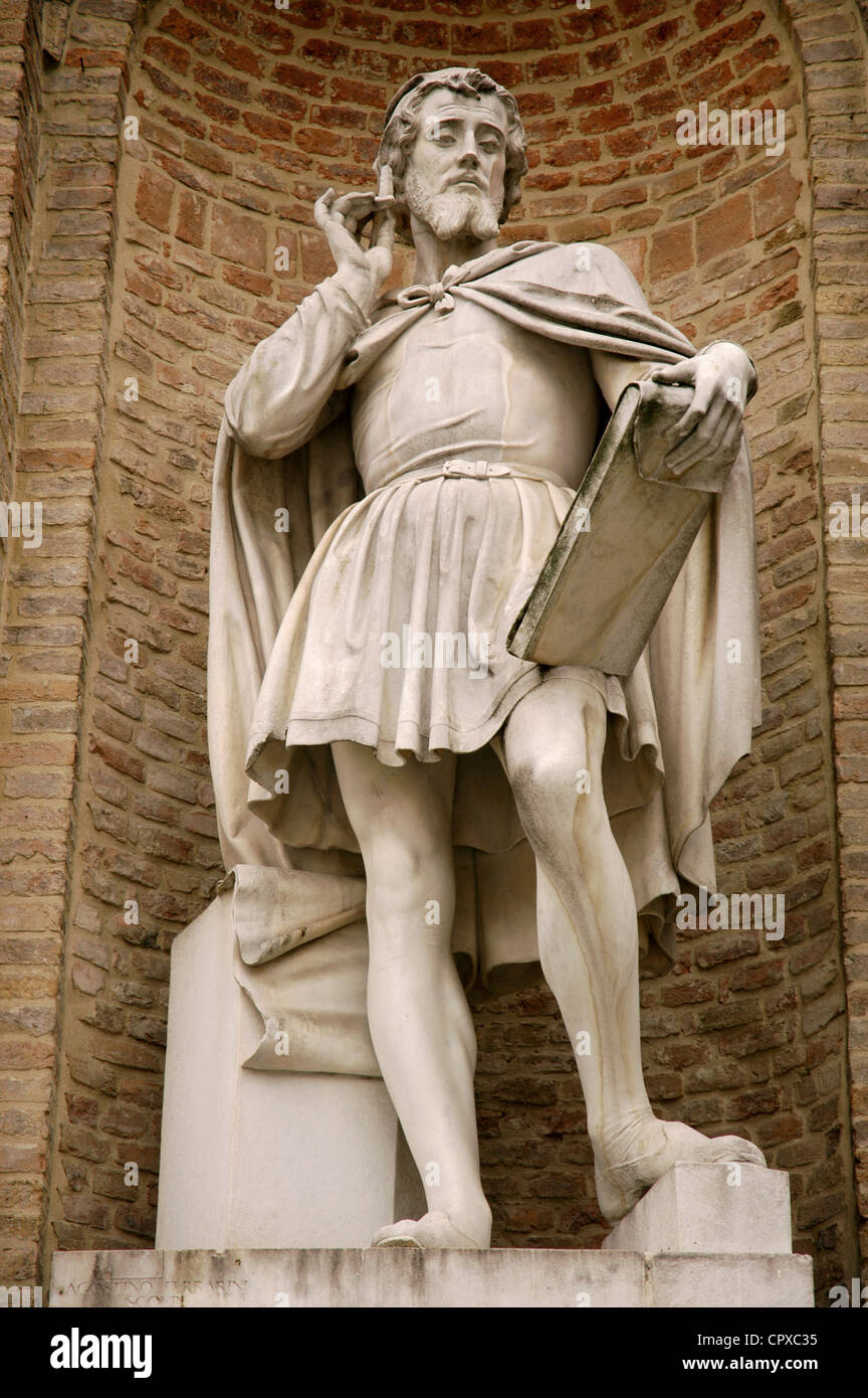 Antonio da Correggio (1489-1534(. italian painter. Statue by Agostino Ferrarini. 1870. Garibaldi Square. Parma. Italy. Stock Photo