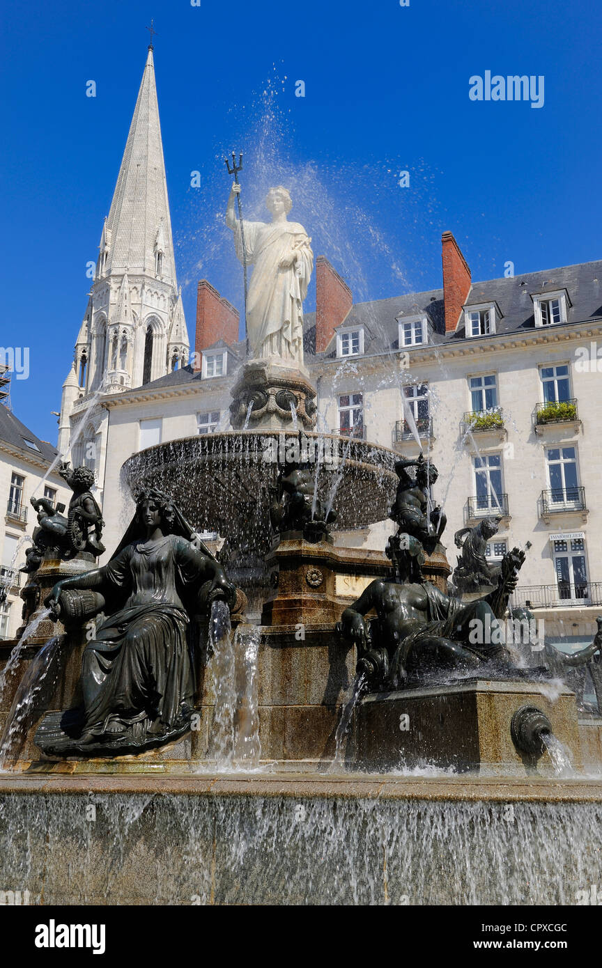 France, Loire Atlantique, Nantes, Place Royale and fountain Stock Photo