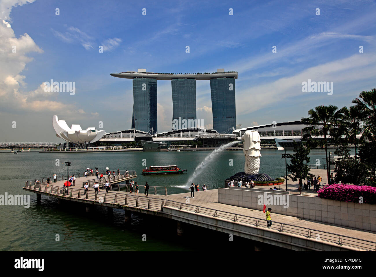 Marina Sands Casino and Merlion,  Singapore Stock Photo