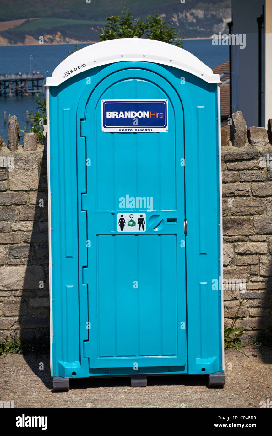 Portable toilet cubicle at Swanage, Dorset UK - unisex gender neutral Stock Photo