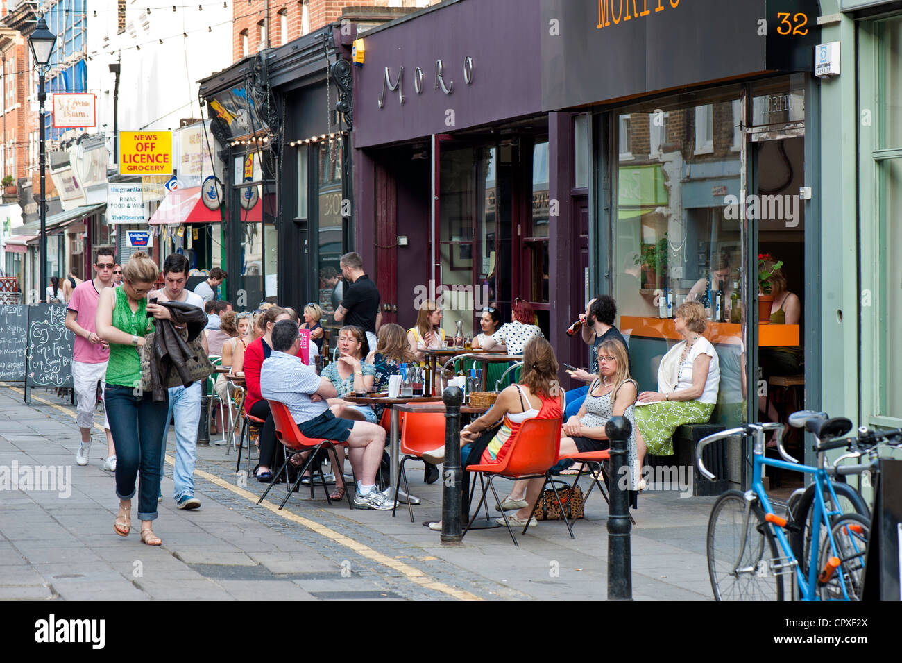 Bars and restaurants on Exmouth Market, London, United Kingdom Stock