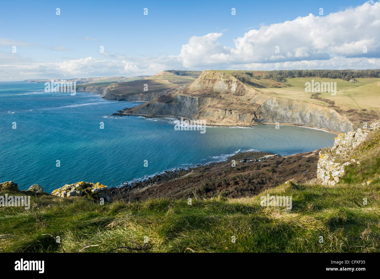 View looking West towards Chapman's Pool from St Aldhelm's Head Jurassic Coast Dorset UK Stock Photo