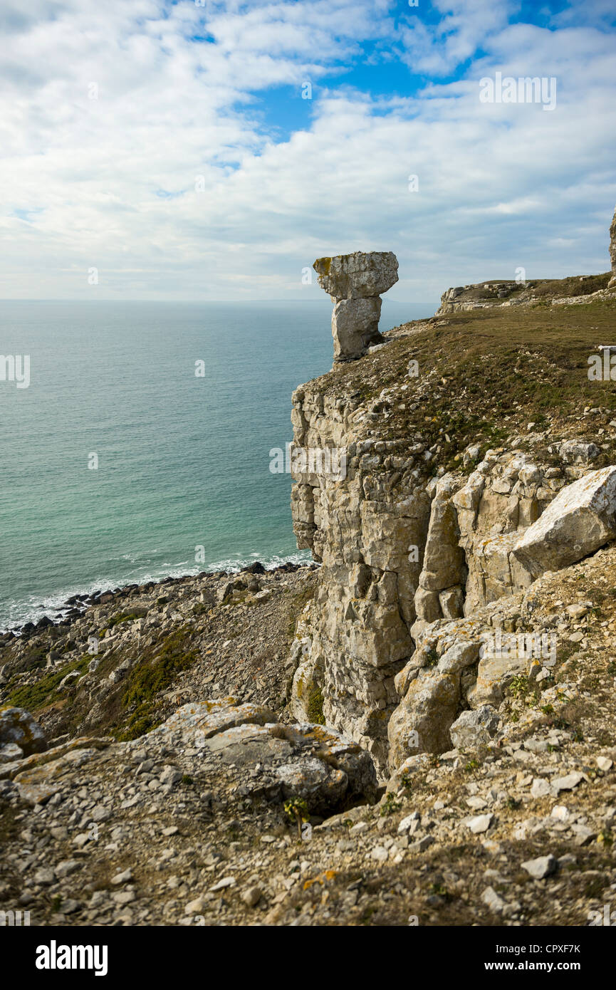 Balancing rock St Aldhelm's Head Jurassic Coast Dorset UK Stock Photo