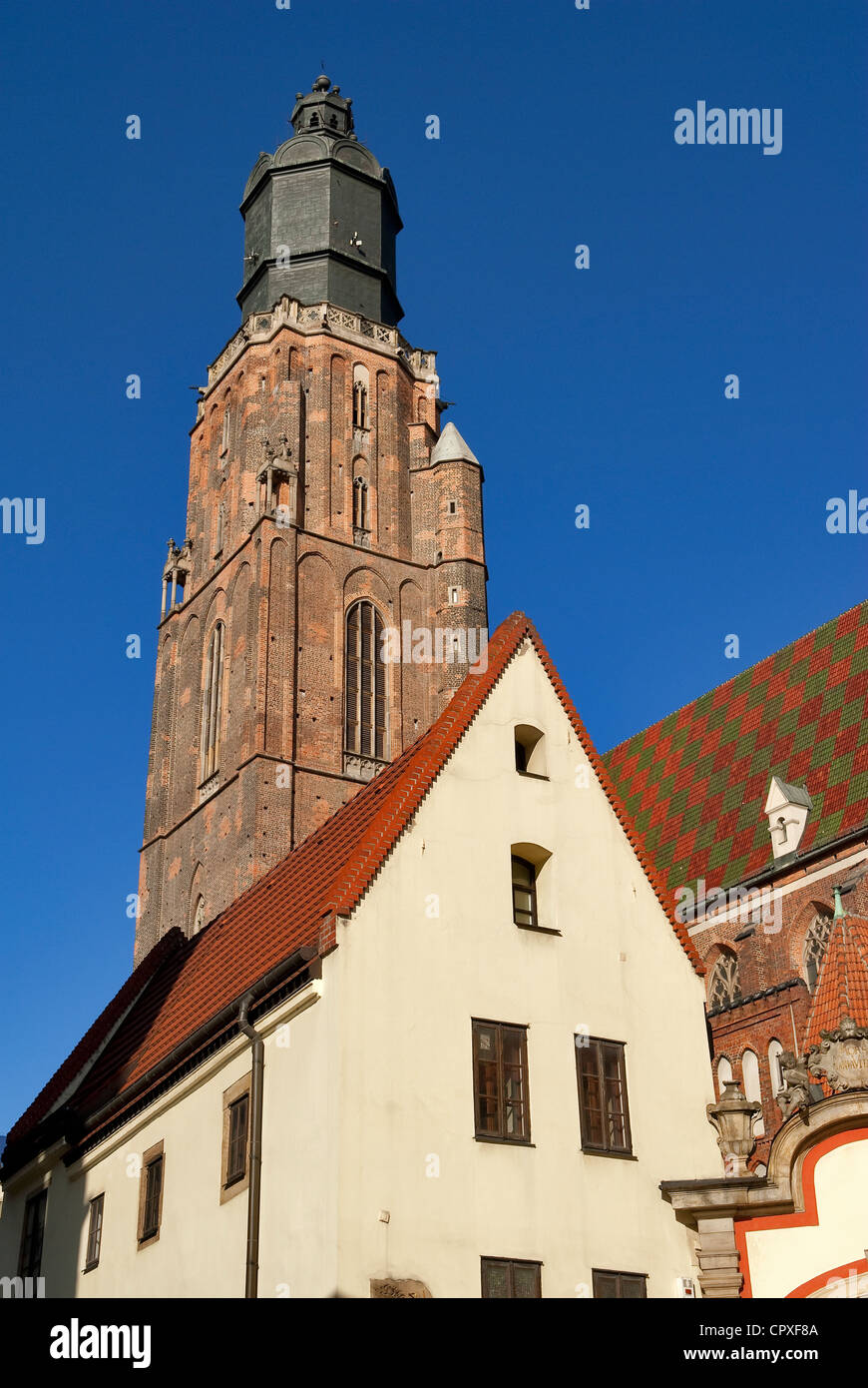 Poland, Silesia, Wroclaw, the Rynek, the Church of St. Elizabeth which stands in a corner of the Rynek, the old market square Stock Photo