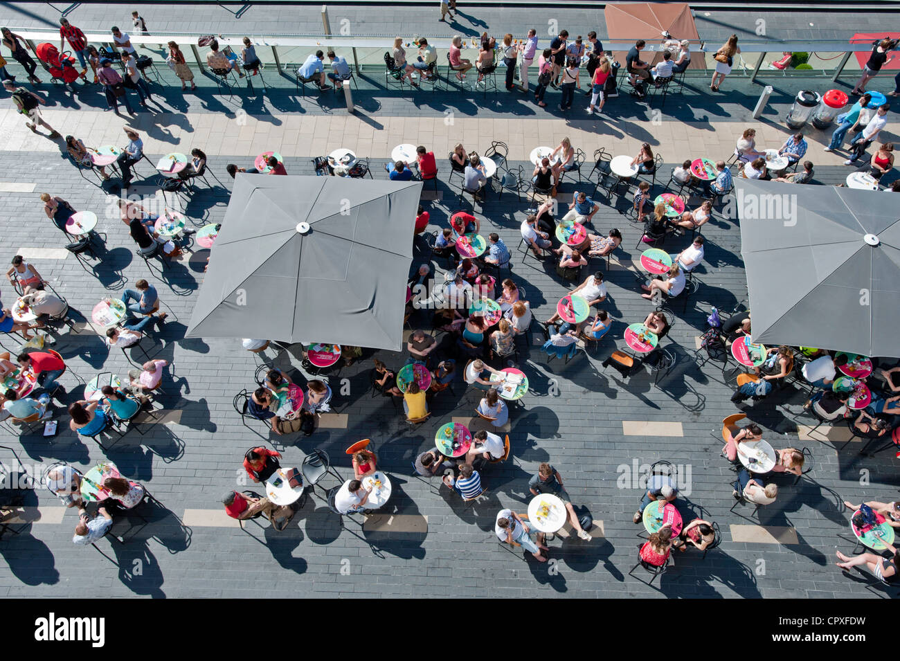 People enjoing hot summer day by Royal Festival Hall, Southbank, London, United Kingdom Stock Photo