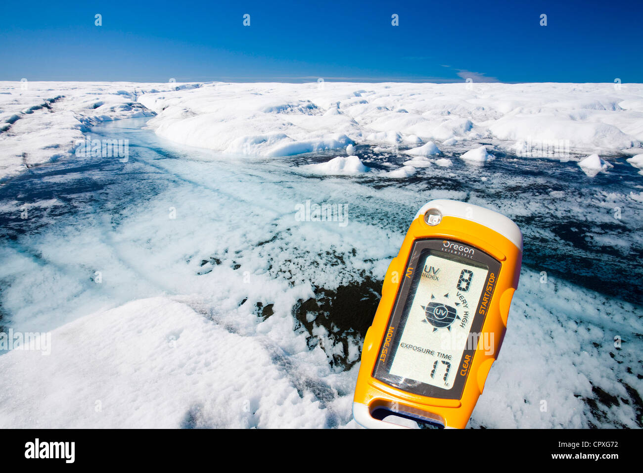 Melt water on the Greenland ice sheet near camp Victor north of ...