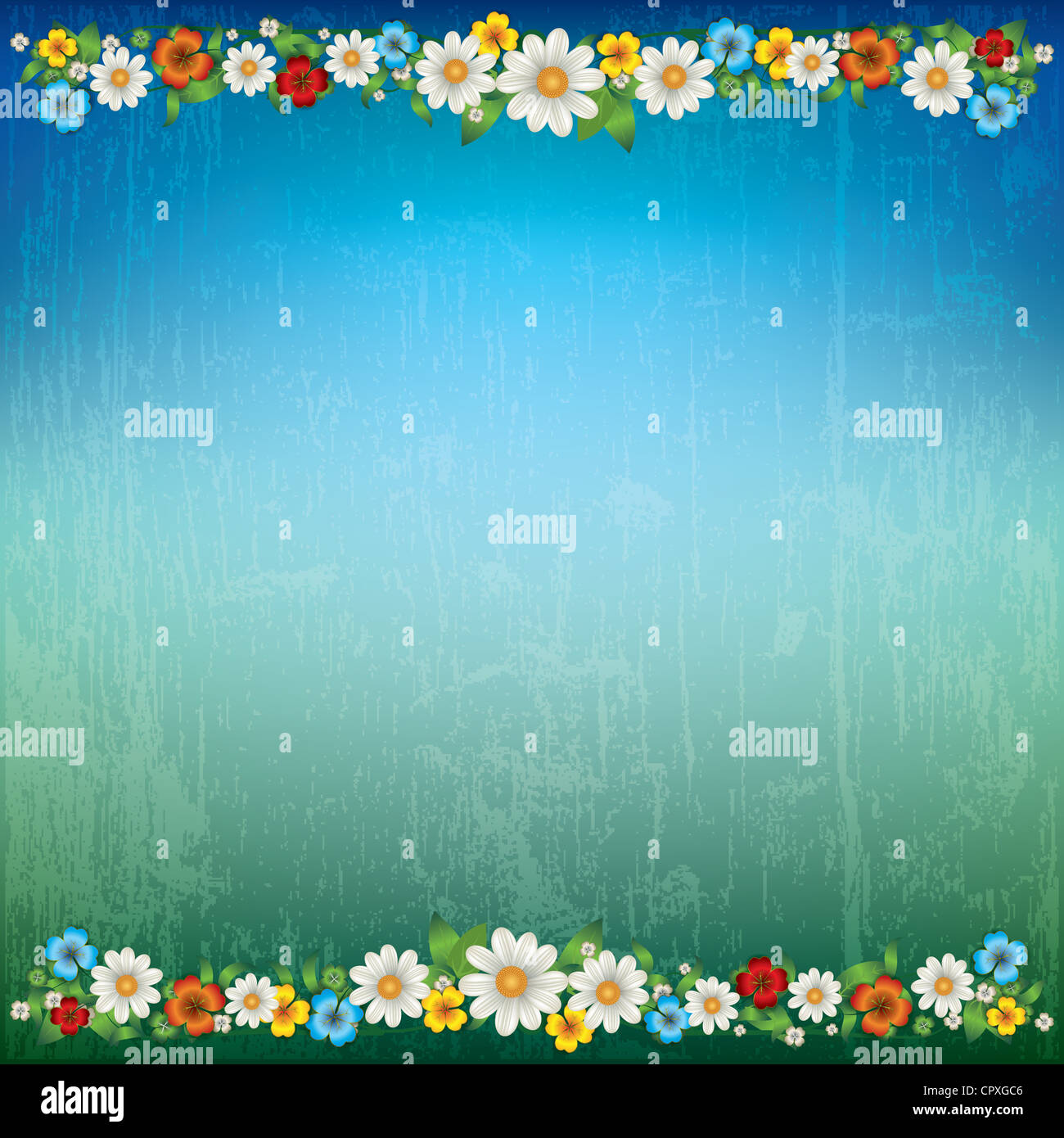 abstract green blue floral background with spring flowers Stock Photo ...