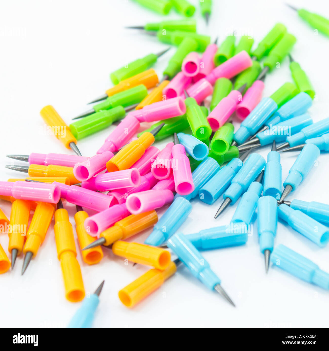 different color of pencil's spare parts Stock Photo