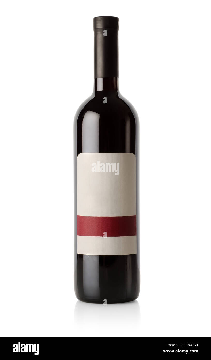 Bottle of red wine isolated on a white background. Stock Photo