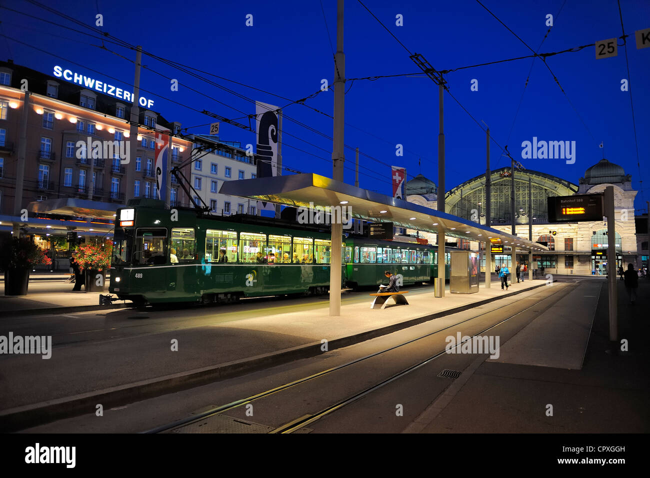 Switzerland, Basel, tram in front of the SBB rail station Stock Photo