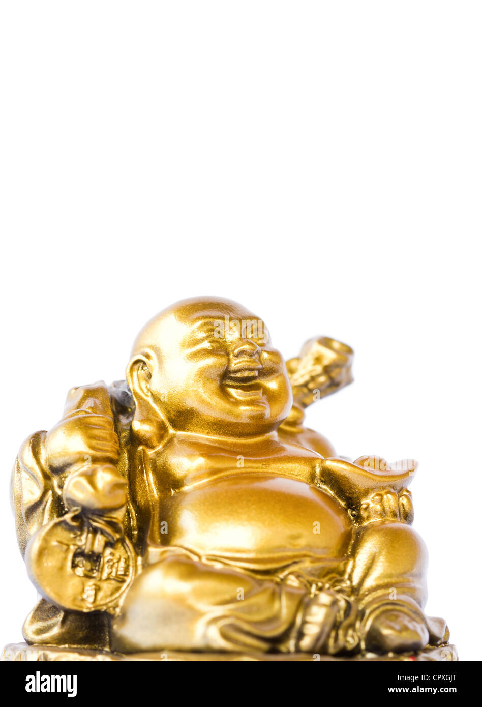 Smiling Buddha Chinese God of Happiness, Wealth and Lucky Isolated on white background Stock