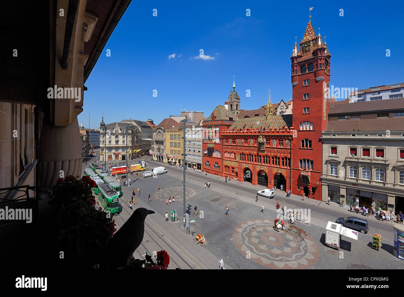 Switzerland, Basel, Marktplatz and City hall Stock Photo