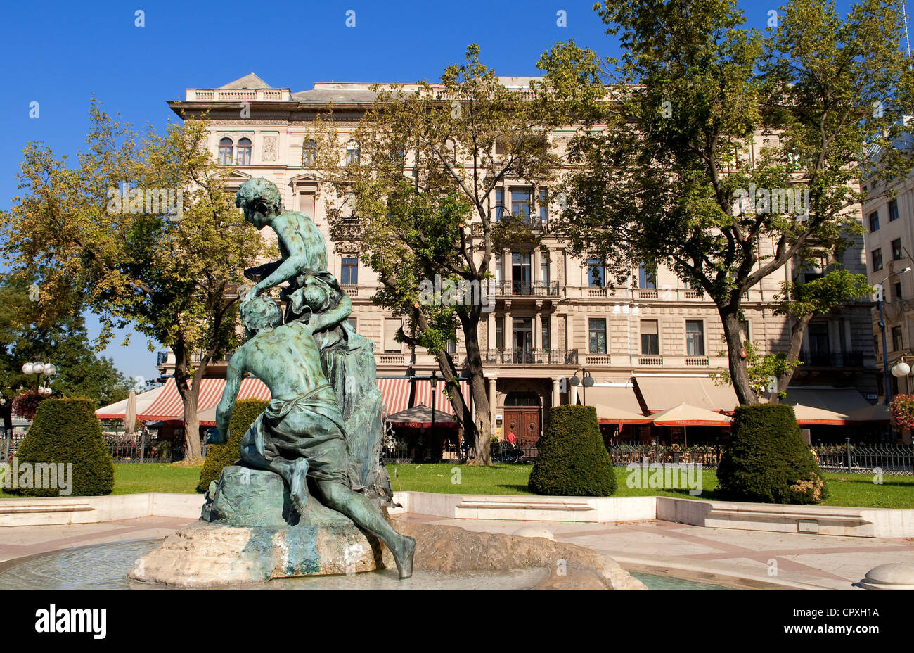 Hungary, Budapest, fountain in the middle of Vigado ter Stock Photo