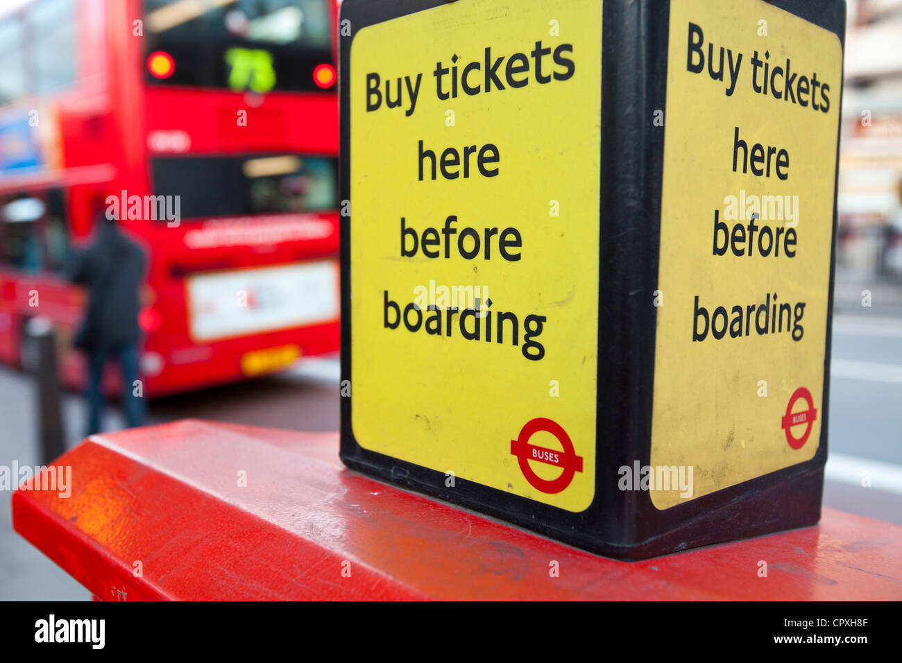 A ticket dispenser for London buses at Kings Cross, London, UK. Stock Photo
