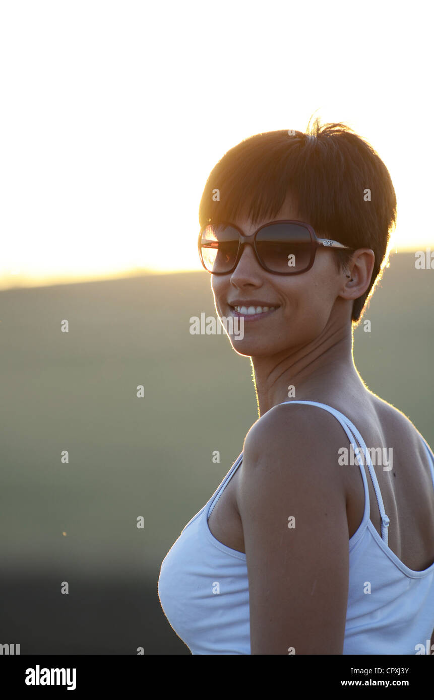 Attractive Short Haired Woman In Nature Stock Photo 48528143 Alamy