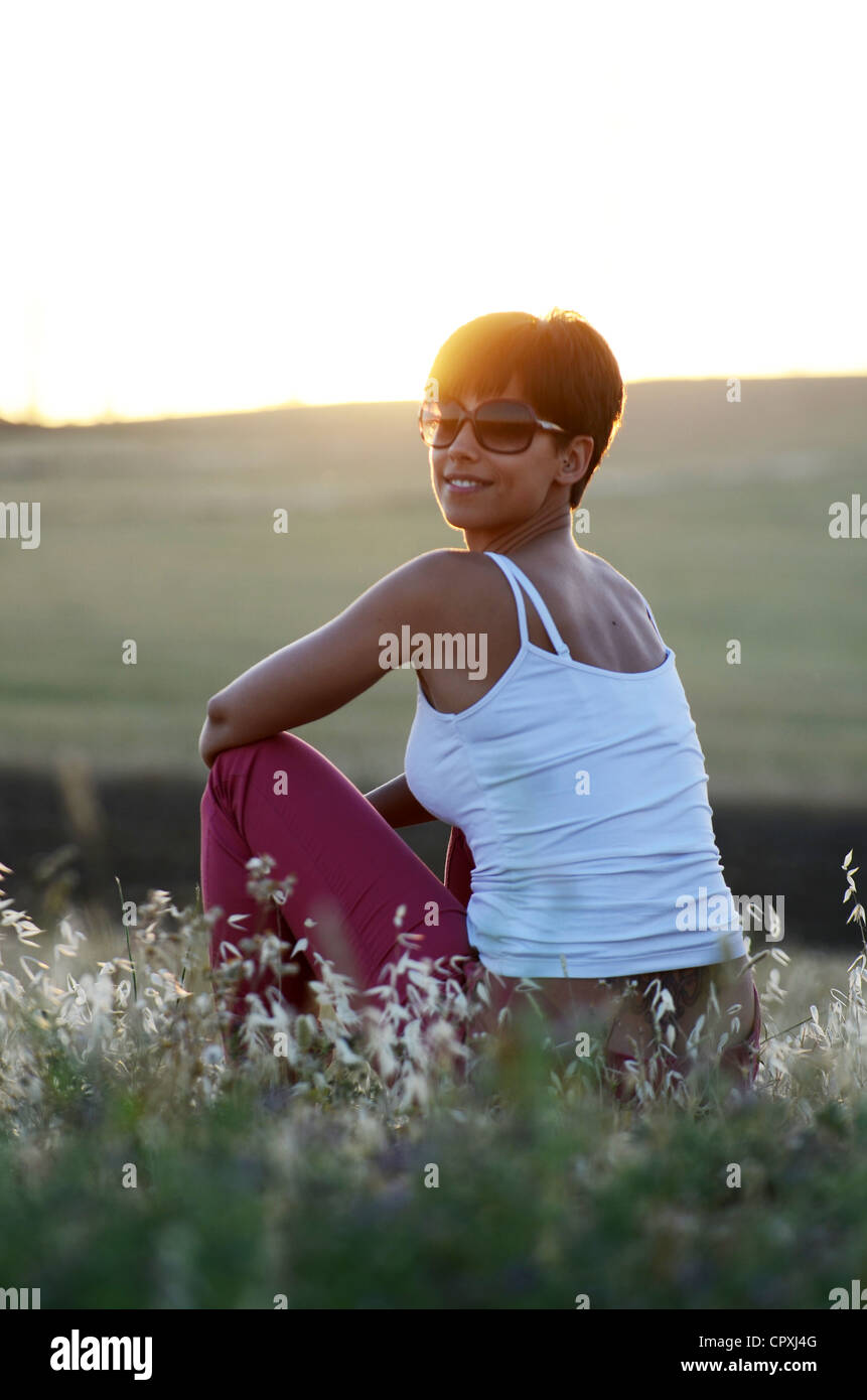 Attractive Short Haired Woman In Nature Stock Photo 48528160 Alamy