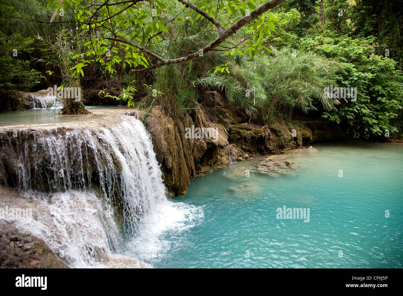 Laos, Luang Prabang Province, Tat Kuan Si, waterfalls situated 32 kms away from Luang Prabang Stock Photo