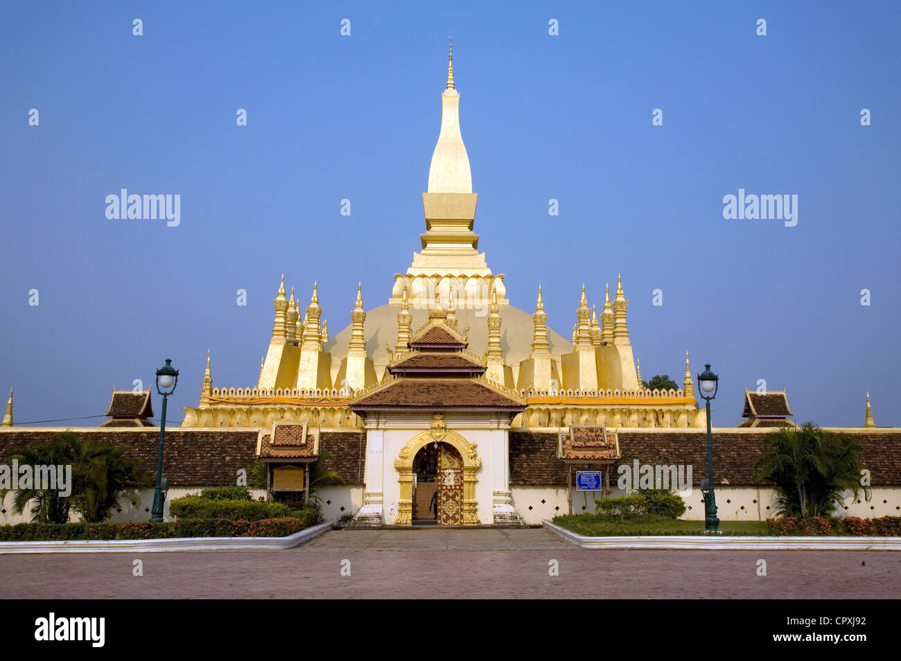 Laos Vientiane Pha That Luang this great stupa is symbol of sovereignty of Laos buddhist religion and also represents city Stock Photo