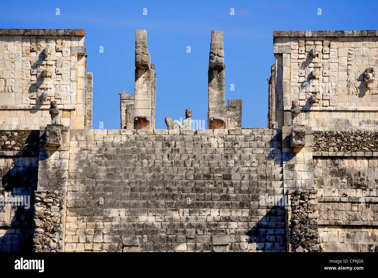Mexico Yucatan State archaeological site of Chichen Itza listed as World Heritage by UNESCO Temple of the Warriors Chac Mool Stock Photo