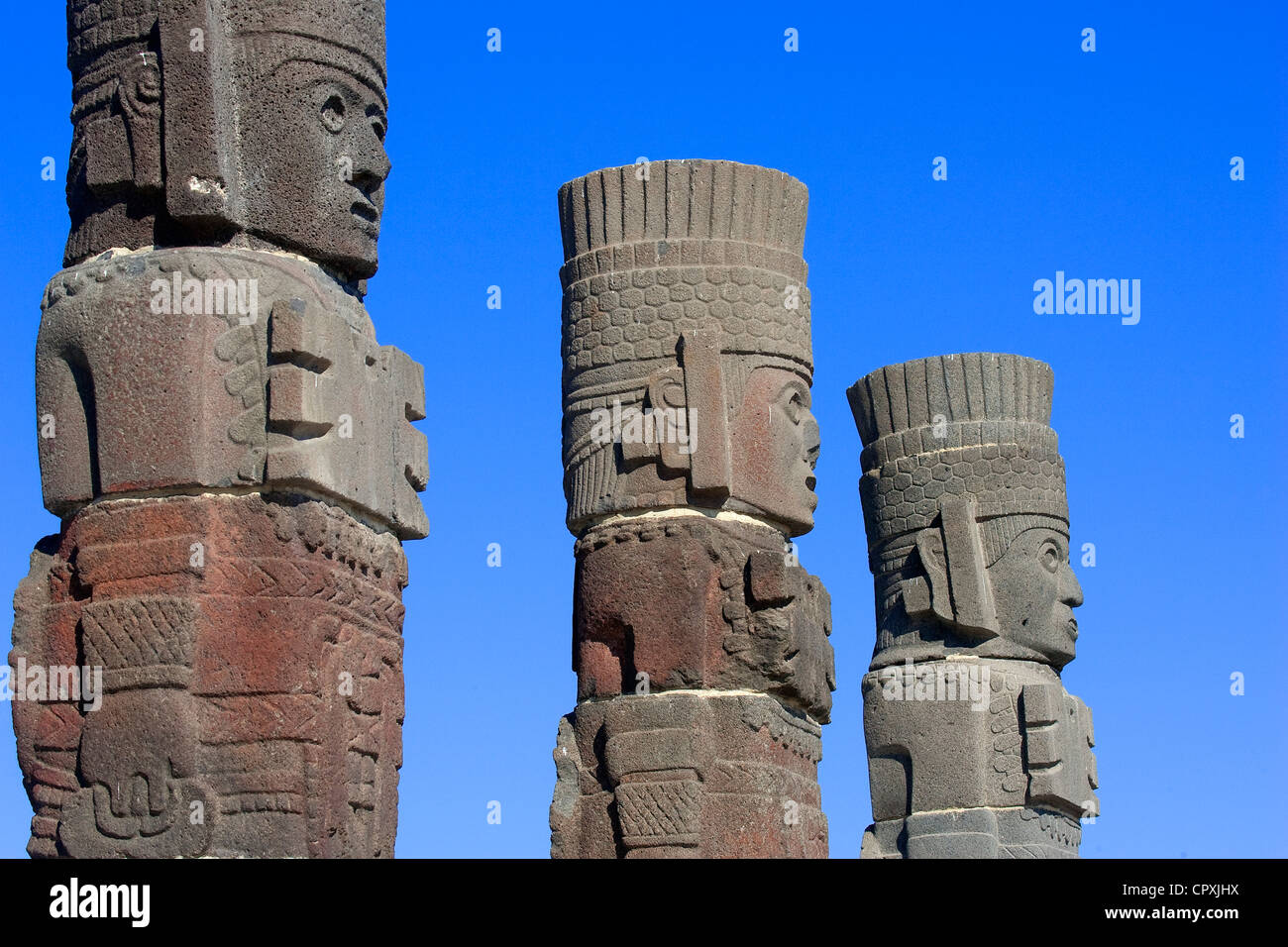 Mexico, Hidalgo State, Tula archeological site, ancient capital of the Toltecs, atlantes or stone soldiers Stock Photo